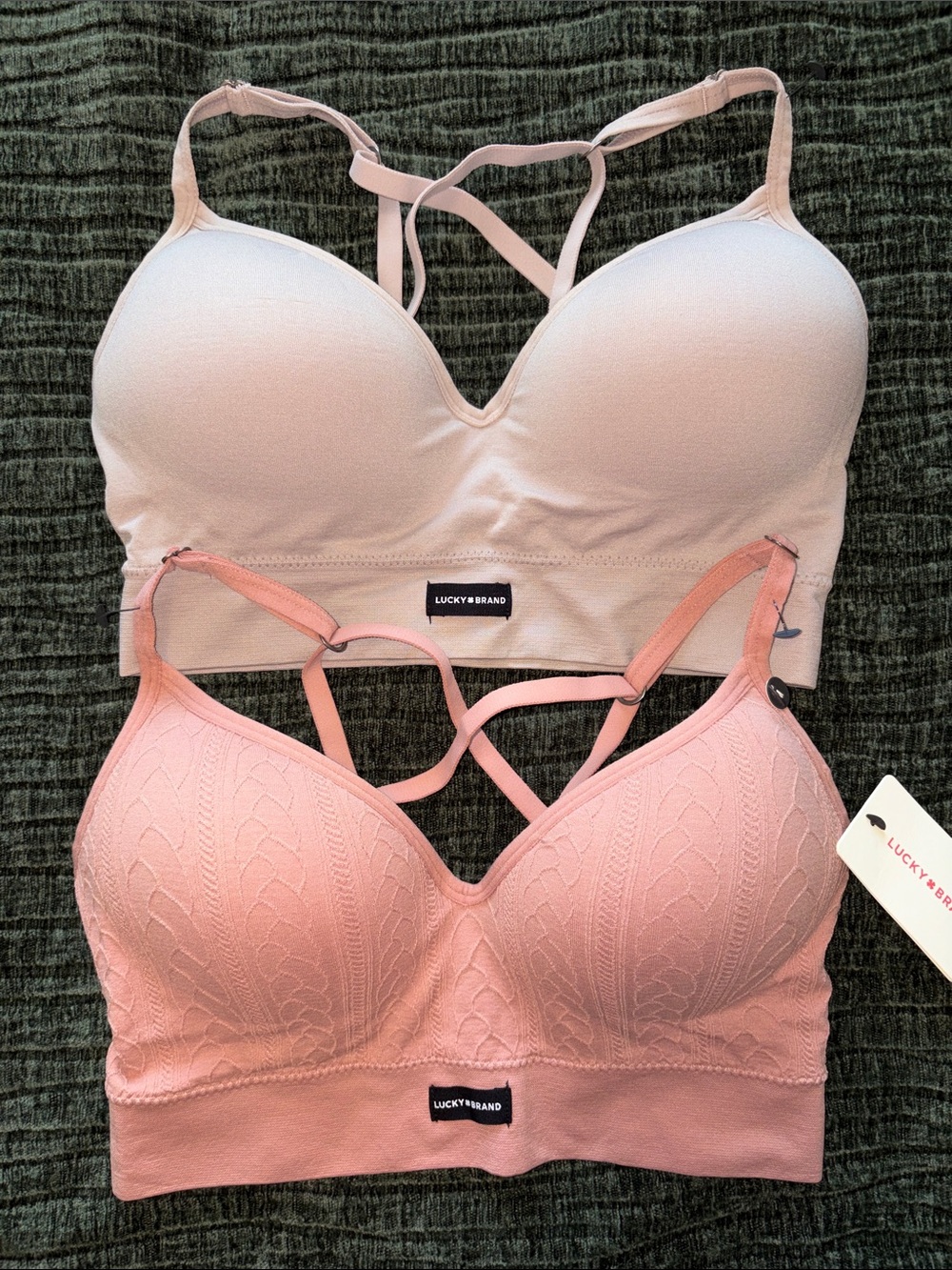 Lucky Brand Double-Pack Strappy Bralettes - Blush & Light Pink